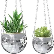 Disco Ball Planter,20cm Hanging Disco Planter for Indoor and Outdoor Mirror Ball Plant Hanger Unique Plant Pots Boho Bome Decor (8"/20CM)