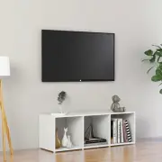 High Gloss White TV Cabinet 107cm Engineered Wood Modern Storage Unit