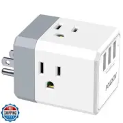 3-Outlet USB Wall Charger and Extender with 3-Way Splitter, ETL Listed - for