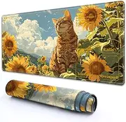 RMJKXQZG for MTG Playmat with Zones 24" x 14" with High Elastic Rubber Base Non-Slip Rubber Sole HD Printing for MTG Mat Magic Mat Card Playmat Magic Playmat Mouse Pad, Orange Cat Golden Sunflower