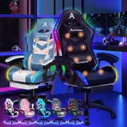 ALFORDSON Gaming Office Chair 12 RGB LED Massage Computer Work Seat Footrest