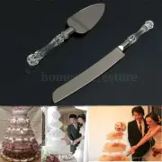Stainless Steel Cake Knife Server Set Wedding Party Crystal Acrylic Handle Box