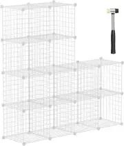 Wire Cube Storage Organizer, Book/Toy/Craft/Potted 12 Cubes, White Iron