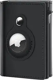 GAOCHALE AirTag Wallet Genuine Leather Air Tag Wallet RFID Technology Credit Card Holder with Minimalist Wallet for Men for Apple AirTag (No Airtag Included), Black-02