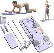 Foldable Pilates Reformer Set, Upgraded Pilates Board & Ab Exercise Board with Elbow Support & Resistance Bands,Smart Timer, Ab Roller Wheel Abdominal Board Workout Equipment
