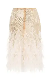 [Oscar de la Renta] Feathered Tulle Knee-Length Skirt