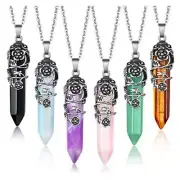 Pendant Crystal Quartz Necklace Hexagonal Crystals Silver Plated Jewelry Chain