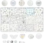 Crystal Glass Bead Kit - 1000pcs Assorted Beads for Jewelry Making, Including 10 Different 8mm Glass Beads, 200pcs 4mm Bicone Crystal Beads for DIY Crafts and Gifts (White Series)