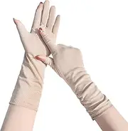 [TINAYAUE] Women Sun Protection Cotton Gloves for Cycling Driving Outdoor Sports Non Slip Thin Breathable Mesh Summer Touch Screen Full Finger Long Gloves