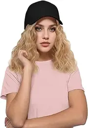 Women Hair Extensions Wig Baseball Cap Wig with Curly Hair Extensions Wig Hat with Hair Short Bob Style Synthetic Wavy Curly Natural Hairstyle Blonde