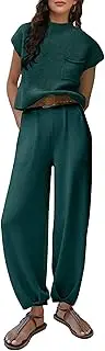 [Faleave] Womens Knit Two Piece Outfits Sets Sweater Pullover Tops High Waisted Lounge Pants