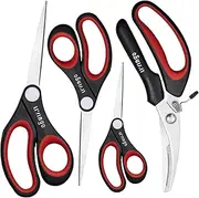 LIVINGO All Purpose Scissors Set - 4 Pack Sharp Multipurpose Heavy Duty Shears for Kitchen Cooking Sewing Fabric Cutting Poultry Food Paper Craft Office Household School Multi Pack Utility Shears