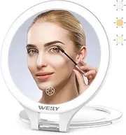 WEILY Makeup Mirror with Lighting, 10X/1X Magnification, Double-Sided Travel Mirror, with 3 Colour Lights, Touch Control, Rechargeable Portable Mirror for Bedroom and Bathroom