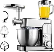 Stand Mixer,5L/7L Multifunction Electric Kitchen Mixer,1000W Food Processors Grinder with 6 Speed Tilt-Head, Meat Grinder, Dough Hook, Whisk, Pasta Attachment(7L)