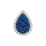 14k White Gold Natural Blue Sapphire Diamond Teardrop Cluster Pendant 7/8 Cttw