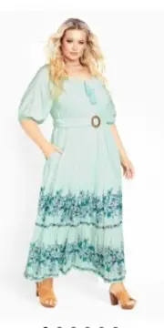 City Chic Boho Print Aveology Mint Maxi Plus Size 16