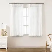 WEST LAKE Short Bright White Pinch Pleat Sheer Curtains for Living Room Bedroom,72 Inches Retro Textured Drapes with Back Tab,Farmhouse Window Treatment Set for Track,Custom Multi Sizes,58" Wx72 Lx2