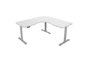 FORTIA 173W x 173W x 75D 3-Motor 120kg Load Adjustable Electric Sit to Stand Up Corner Desk - White/Silver Frame