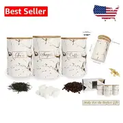 Elegant Airtight Kitchen Canister Set - 3 White Ceramic Jars with Bamboo Lids