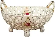 Retro Hollow Ceramic Fruit Bowl,Home Restaurant Decor Fruit Plate,Double Handles Candy Bowl Fruit Plate Fruit Tray,Fruit Basket Snack Plate