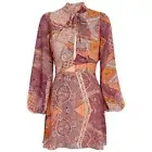 NWT DIVINE HERITAGE Orchid Paisley Tie Neck Dress Patchwork Print Boho Size XS