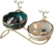 Creative Ceramic Storage Tray,Key Bowl Key Tray,ewelry Tray Key Tray for Entryway Table,Cosmetic Storage Tray,Desktop Candy Dish Organizer for Home Decoration,Entry Table Decor (Gold,with Shelf)