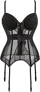 [DGHM-JLMY] Women Lace Garter Lingerie Set Teddy Corset Lingerie Boudoir Outfits Sexy Eyelash Snap Crotch with Garter Bodysuit