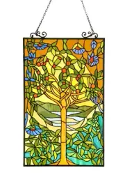 RADIANCE goods Tree of Eden Stained Glass Window Panel 20"x32"