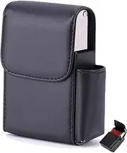[Lorxilar] Cigarette Case PU Leather Cigarette Box with Lighter Holder and Belt Loop Cigarette Case for Men Women,One Size,Black