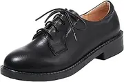 [JiuQing] Women's Oxfords Low-Heel Leather Lace Up Shoes Flat Casual School Formal Shoes