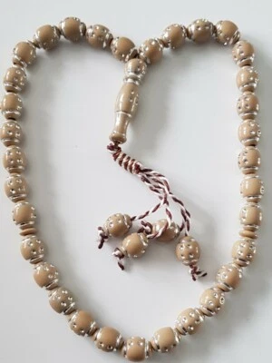 New Tasbih Beige & Silver Tasbeeh / MISBAHA ROSARY WORRY 33 BEADS For daily use