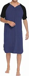 [Ekouaer] Sleepwear Men's Nightshirt Short Sleeve Pajamas Comfy Big & Tall Henley Sleep Shirt M-XXXL