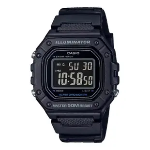 【CASIO 卡西歐】W-218H 復古方型 LED 多功能 防水 電子錶 手錶(防水50米)