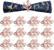 Napkin Rings Set Christmas Leaf Napkin Ring Holders Bridal Napkins Rings Glossy Napkin Holder Adornment for Vintage Wedding Thanksgiving Holidays Fall Dinner Decoration Favor (Rose Gold, 12)