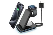 WASSUP Folding Wireless Charging Station 3 in 1 Wireless Charger for iPhone iWatch AirPods-Black