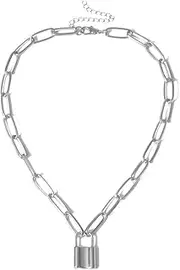 [Generic] Lock Pendant Choker Necklace Stainless Steel Padlock Chain for Men Women