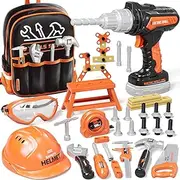 KidBloom Kids Tool Set with Backpack, 50 PCS Construction Toys with Electric Toy Drill, Helmet and DIY Building Parts, Toys for 3 4 Year Old Boys Gifts