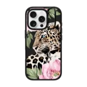 iPhone 16 Pro Impact Ring Stand Case MagSafe Compatible Leopard with peonies