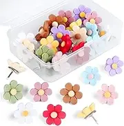 30pcs Flower Push Pins for Cork Board - Decorative Thumb Tacks for Photo Wall, Feature Wall, Map, Bulletin Board, Office or Home