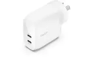 Belkin BoostCharge Pro Dual USB-C Wall Charger with PPS 60W - White (WCB010auWH), 2XUSB-C (PD 3.1)(30W),Compact & Travel Ready,Fast Charger,Laptop,2YR
