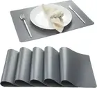 Placemats Set of 6, Gray Faux Leather Heat Resistant Table Mats - anti Slip Tabl