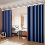 TRAGLO No Drilling Curtain Rods Room Divider Curtains Thermal Insulated Blackout Adjustable Floor to Ceiling Wall Dividers Partition Space Separator(Dark Blue,Width6.2m~7.2m)