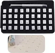 36 Pcs Leather Alphabet Stamp Set, 26 Letters A-Z Alphabet, 10 Numbers Stamps Steel Punch Tool + 1 Stamping Handle, Letter Punch Tool for DIY Leather Craft (6.5 mm)
