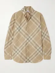 [Burberry] Burberry - Embroidered Checked Cotton-twill Shirt - Yellow - UK 12 UK 12 Yellow