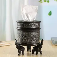 在飛比找樂天市場購物網優惠-泰國實木雕刻大象錫片卷紙手紙盒家用客餐廳衛生間酒店圓筒紙巾盒