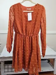 KIRUNDO Women‘s Dress Long Sleeve Above Knee V Neck Flowy Sz S 4-6 Lined