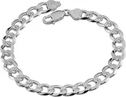 [D Jewelry] 925 Sterling Silver 2 Sided Solid Flat Curb Diamond-Cut Design Chain Bracelet Gauge 200 Made in Italy
