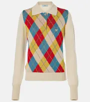 [Prada] Prada Argyle intarsia wool polo sweater AU 12 beige