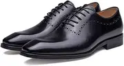 [Generic] Hand-Made Oxford for Men Shoes Lace Up CarvingGenuine Leather Pointed Toe Retro Color Block Heel Casual Business