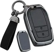 ontto Leather Key Fob Cover Keyring fit for Toyota Harrier Hilux Land Cruiser 200 Series Mirai Mark X 250G Yaris Cross Zinc Alloy Smart Key Case Shell Key Holder Keychain Accessories 2 Buttons Black